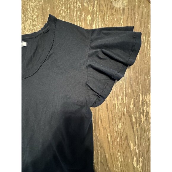 We The Free People XS Black Round Hem Flutter Sleeve Scoop Round Hem T-Shirt - Picture 4 of 9